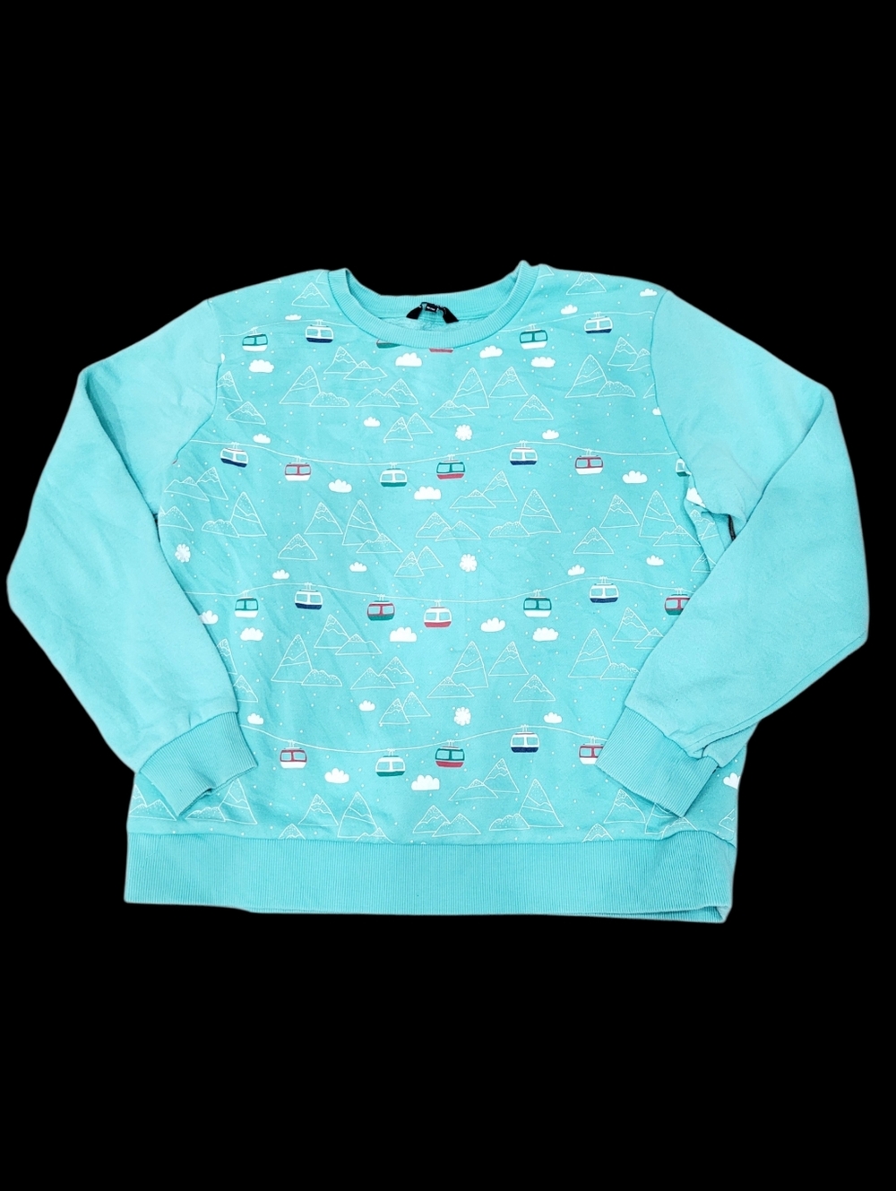 2/$20 George Turquoise Blue Cable Cars Pattern Sweatshirt Size: M